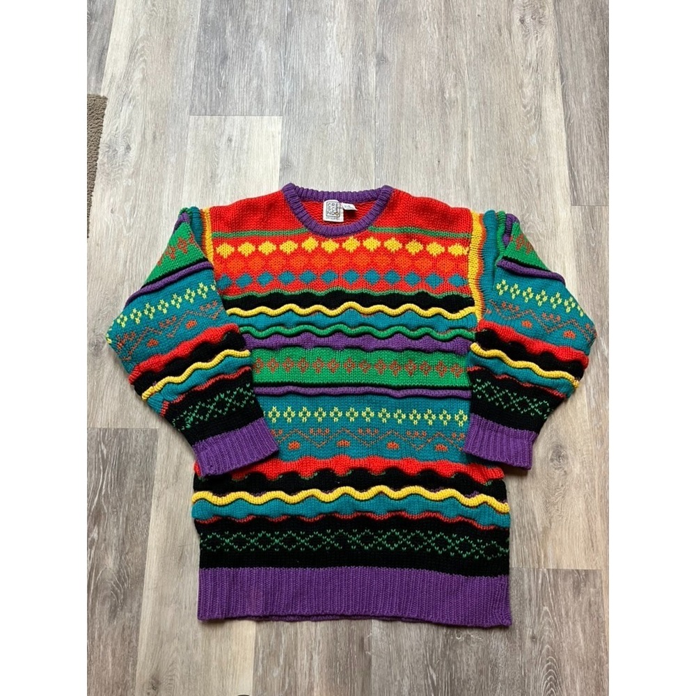 Vtg 80s Crescendo Punky Brewster Raised Stitch Coogi-esque Knit Sweater S